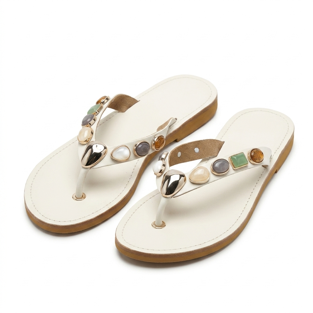Norelle Cushioned Gemstone V Strap Comfort Summer Slippers