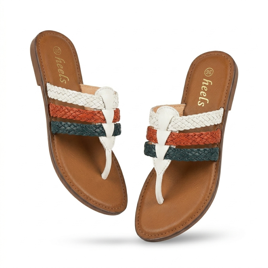 Kylie Leather Woven Strap Flat Slippers