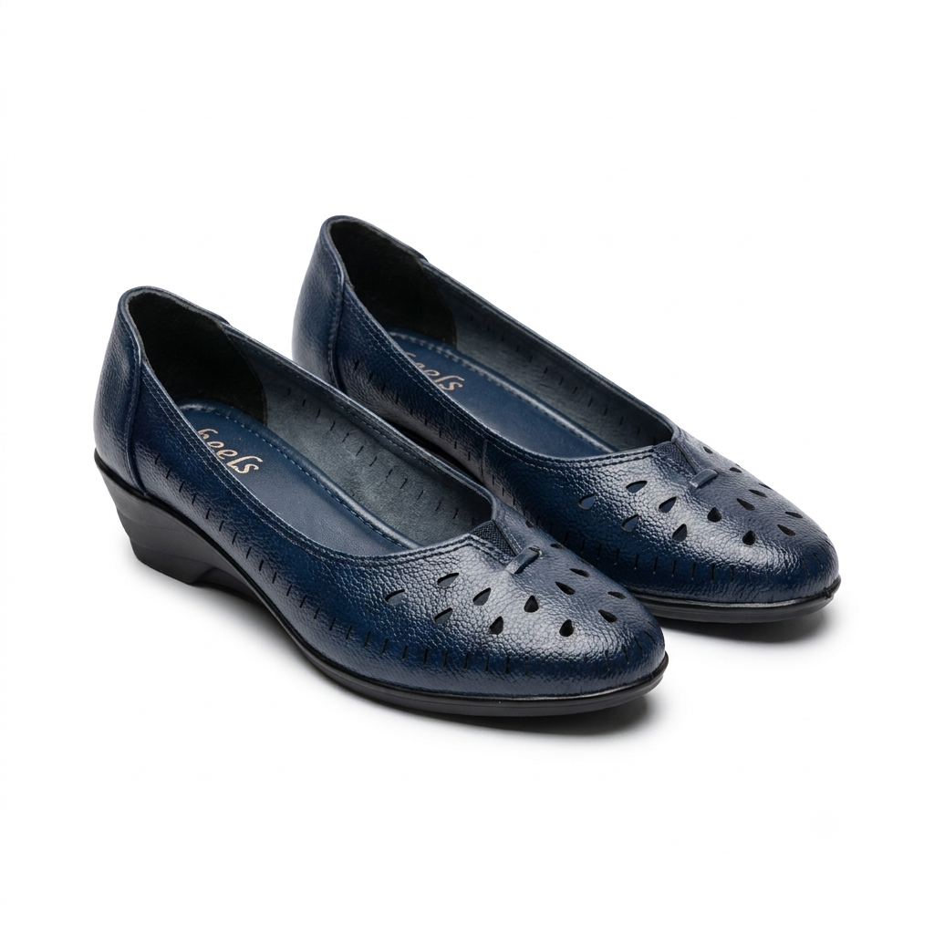 Lynda Perforated Leather Wedge Ballerinas
