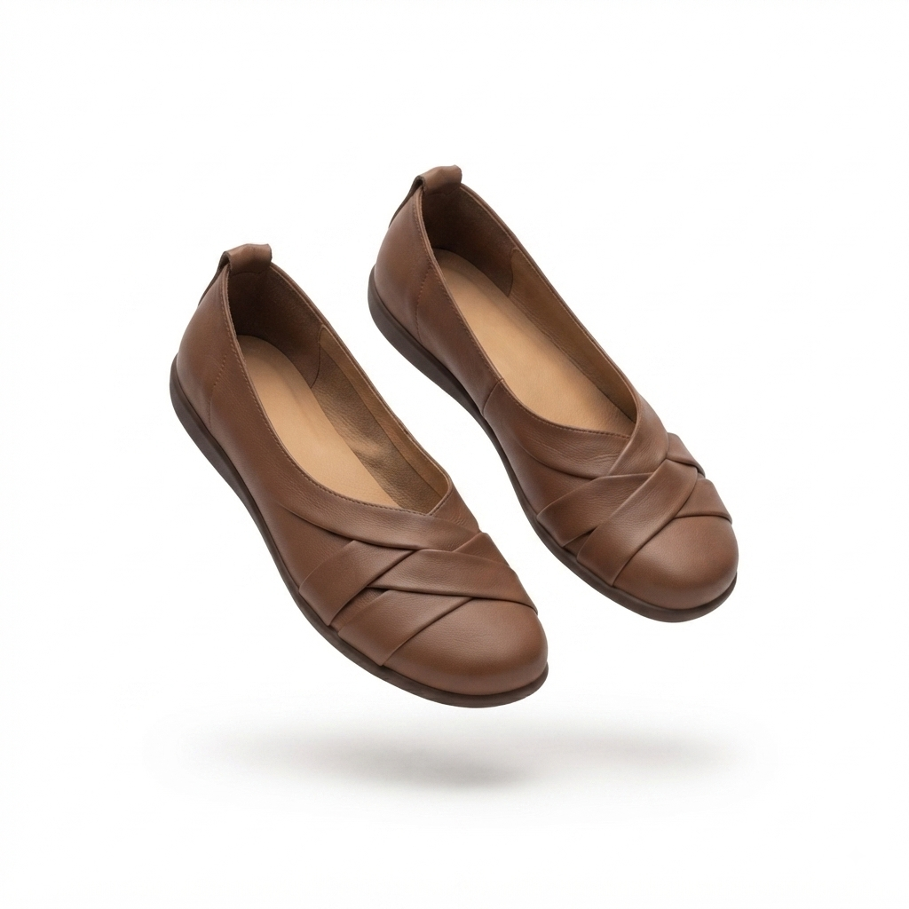 Audrey Premium Leather CrissCross Flat Cushioned Ballerinas