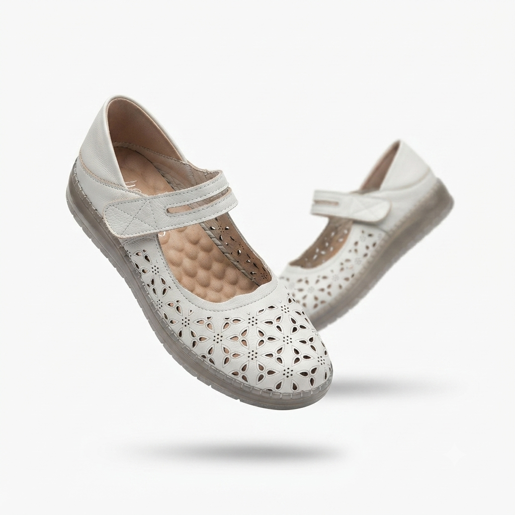 Crimson Leather Velcro Strap Perforated Cushioned Loafers