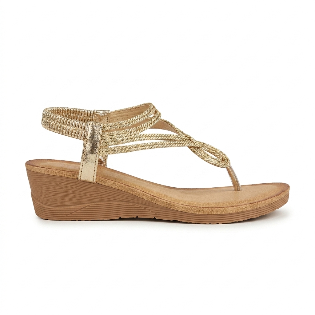 Cindy Wedge Back Elastic Crochet Sandals