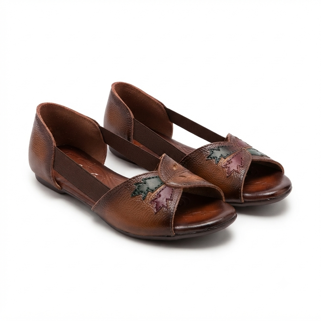 Autumn Leather Peep Toe Side Elastic Ballerinas in Rust - The Heels India