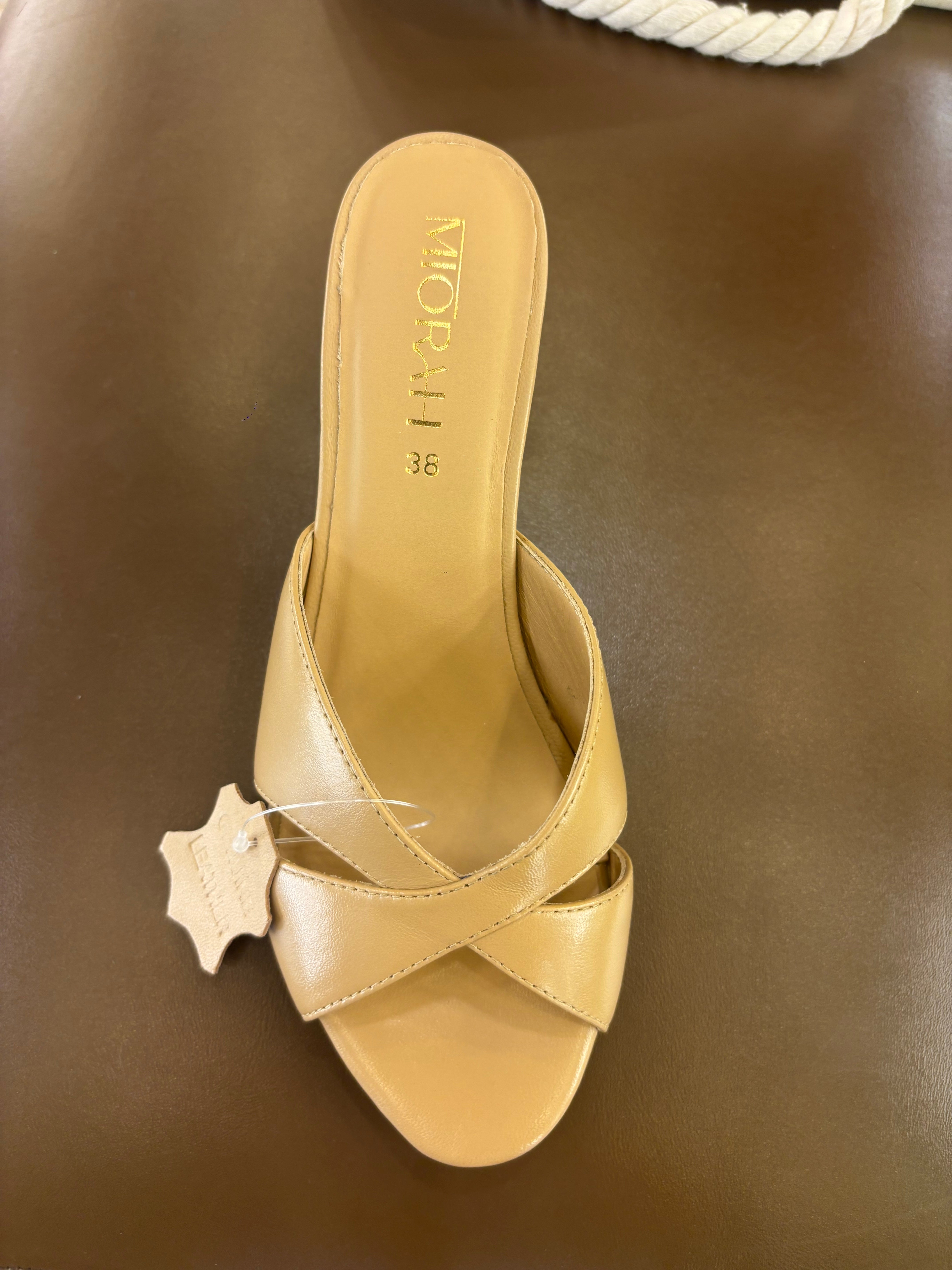 Josie Premium Leather Cross Peep Toe Block Heels