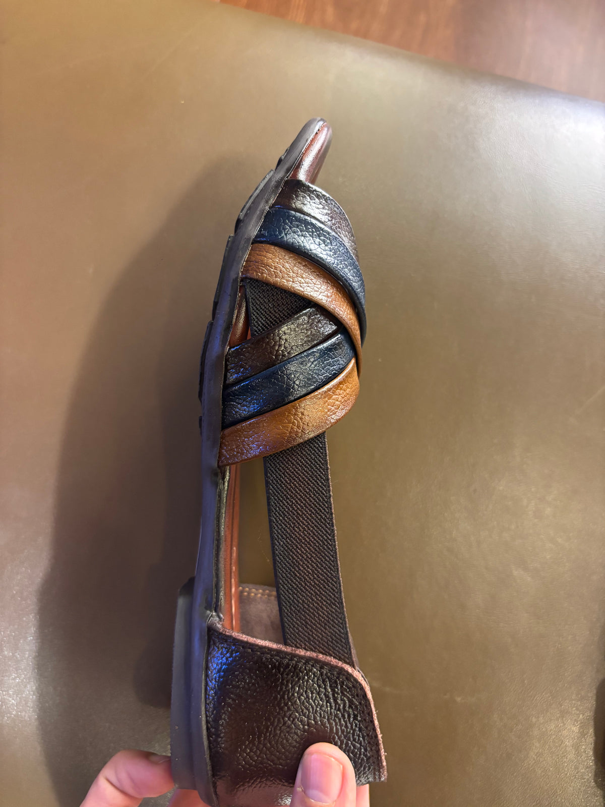 Georgia Rainbow Leather Crisscross Sandals in Brown - The Heels India