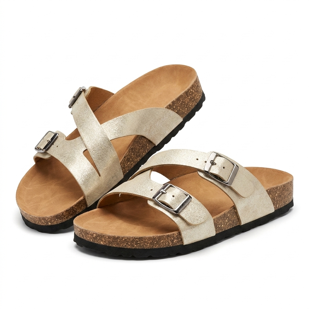 Cherie Buckle Strap Cork Summer Sliders