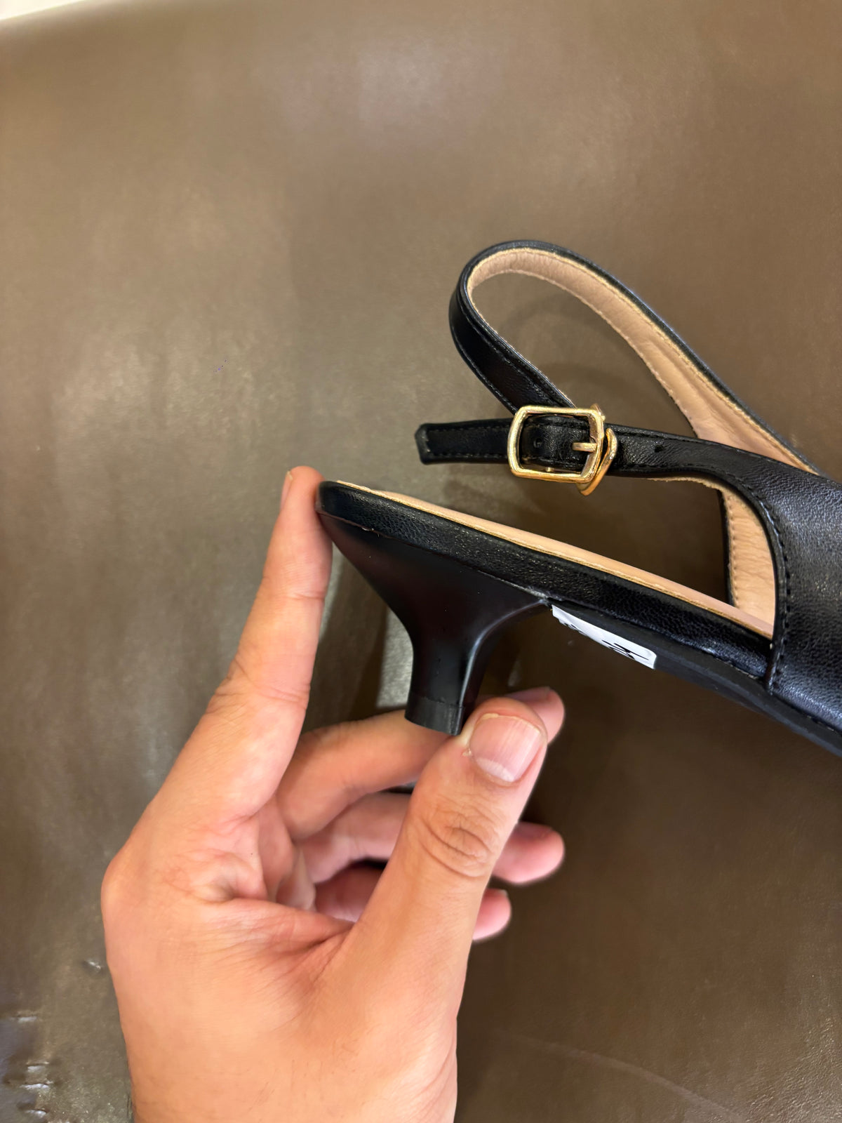 Brie Mini Premium Slingback Kitten Heels in Black - The Heels India