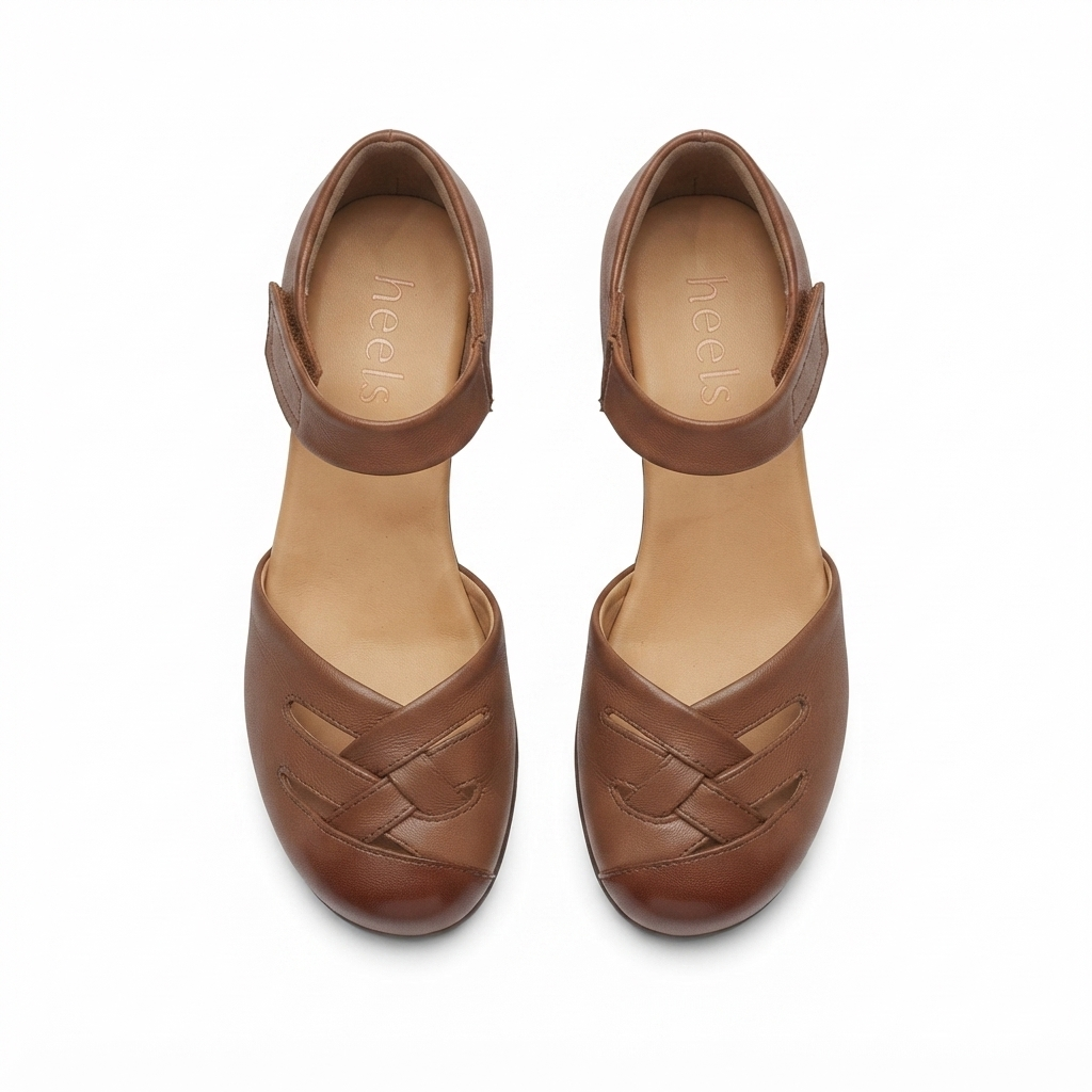 Zoe Leather Velcro Strap Cushioned Block Heel Sandals