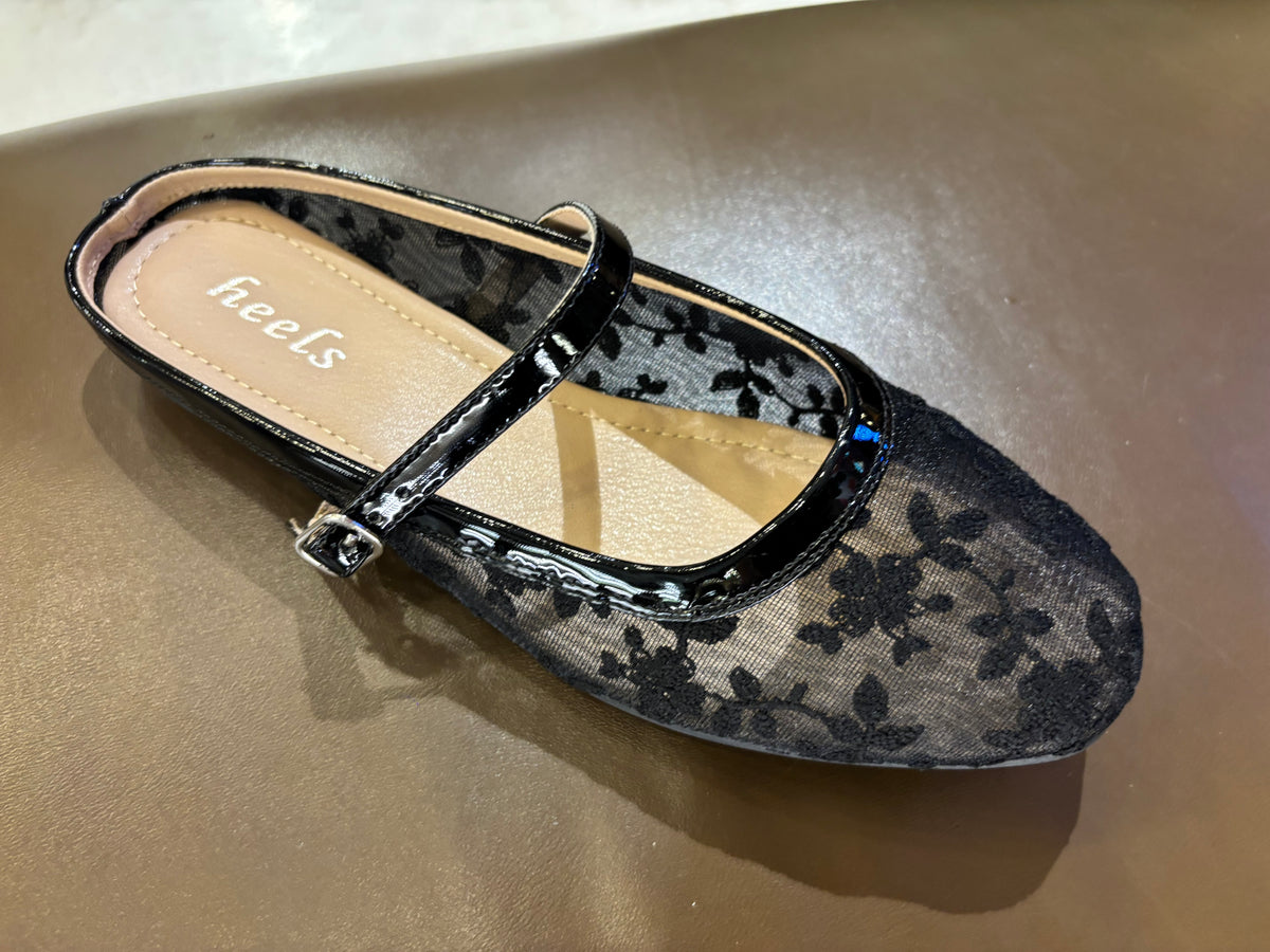 Carla 2.0 Mesh Hand Embroidered Mary Jane Ballerinas in Black - The Heels India