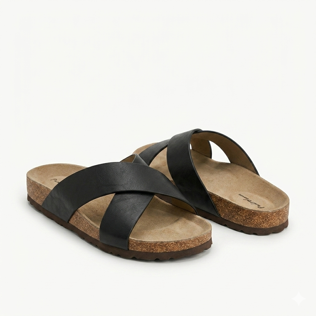 Edward Black Cork Slippers - Angle View