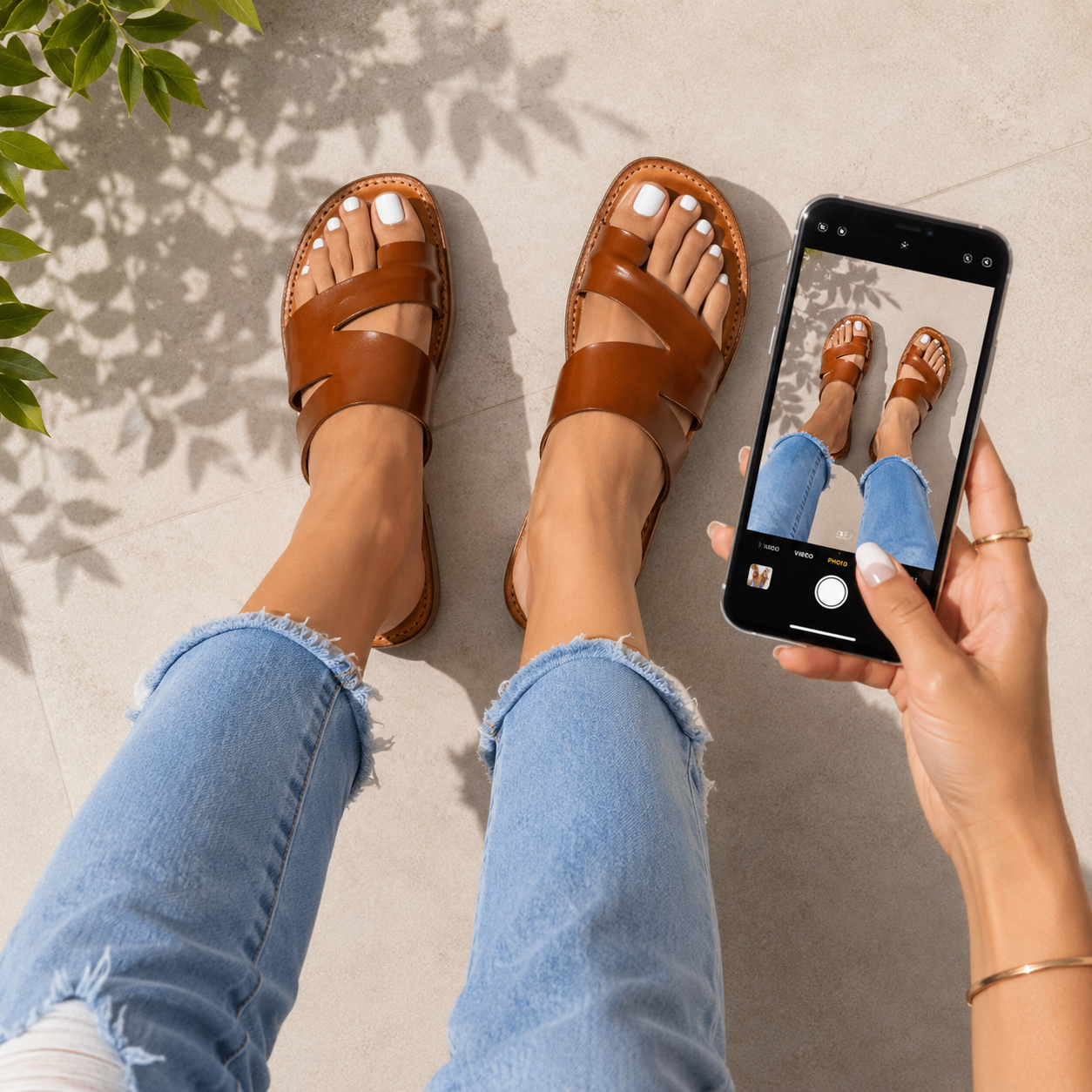 Trisha Hexagon Leather Thumb Criss Cross Slippers