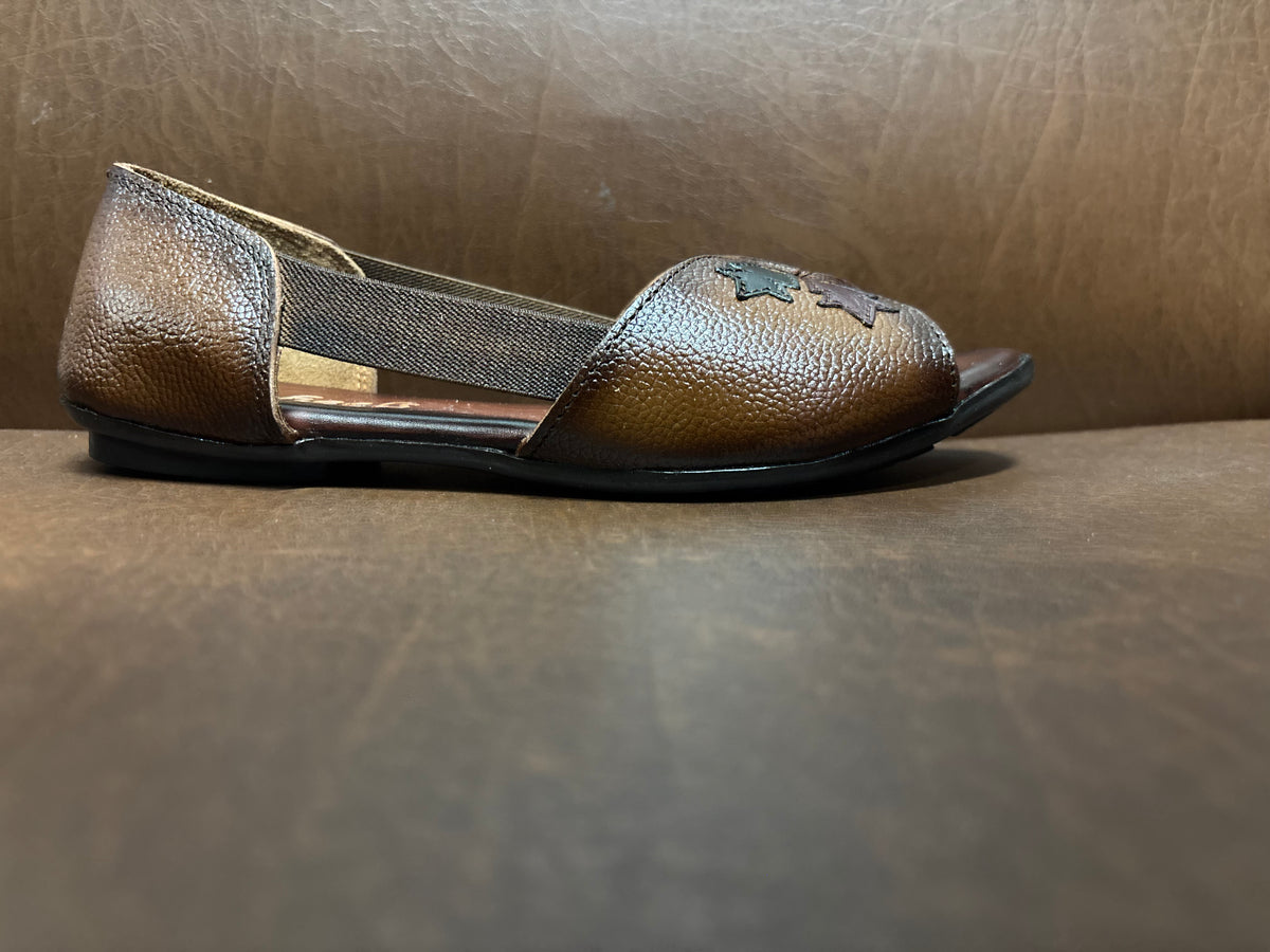 Autumn Leather Peep Toe Side Elastic Ballerinas in Rust - The Heels India
