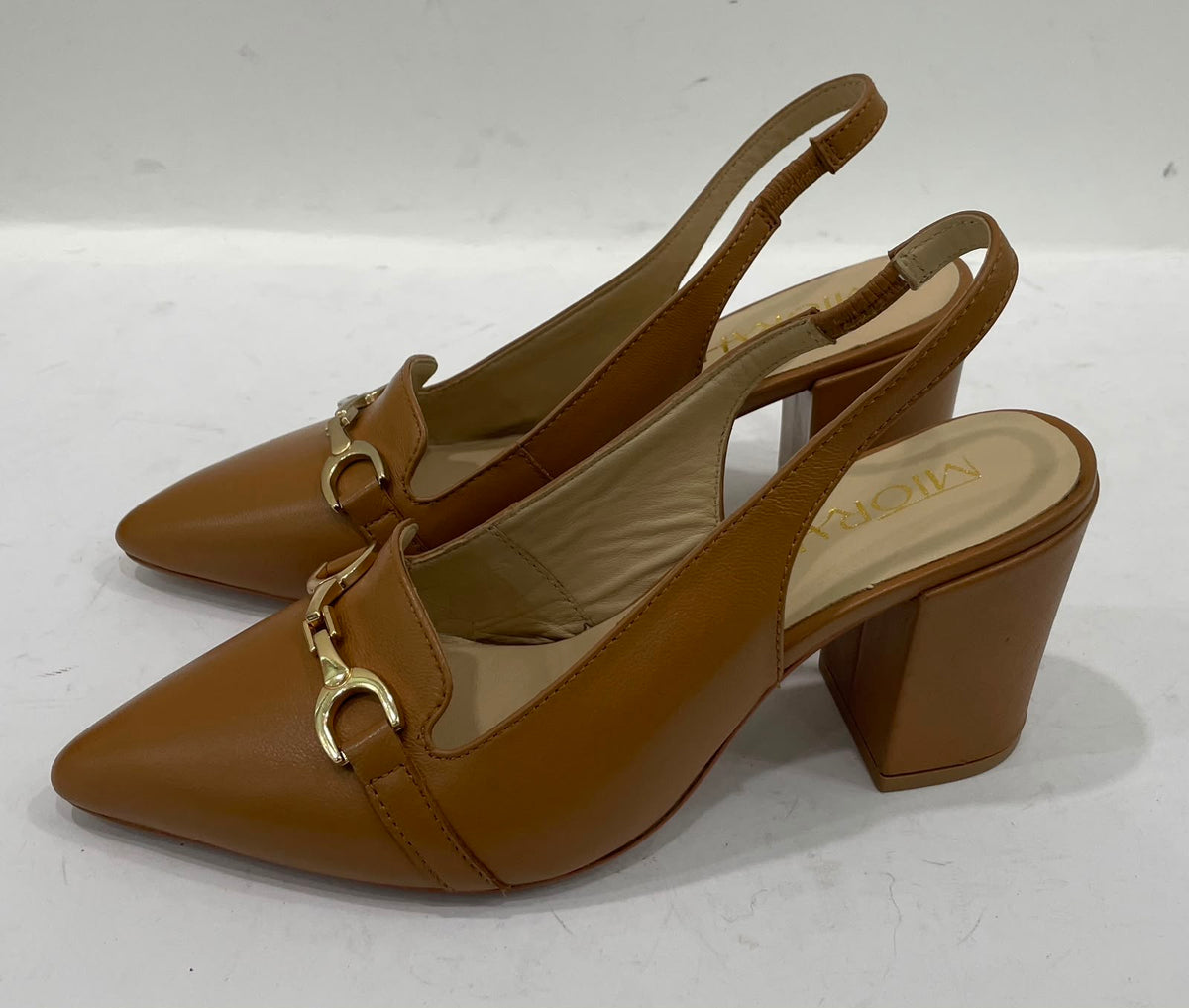 ELENA Premium Leather Slingback Block Heels