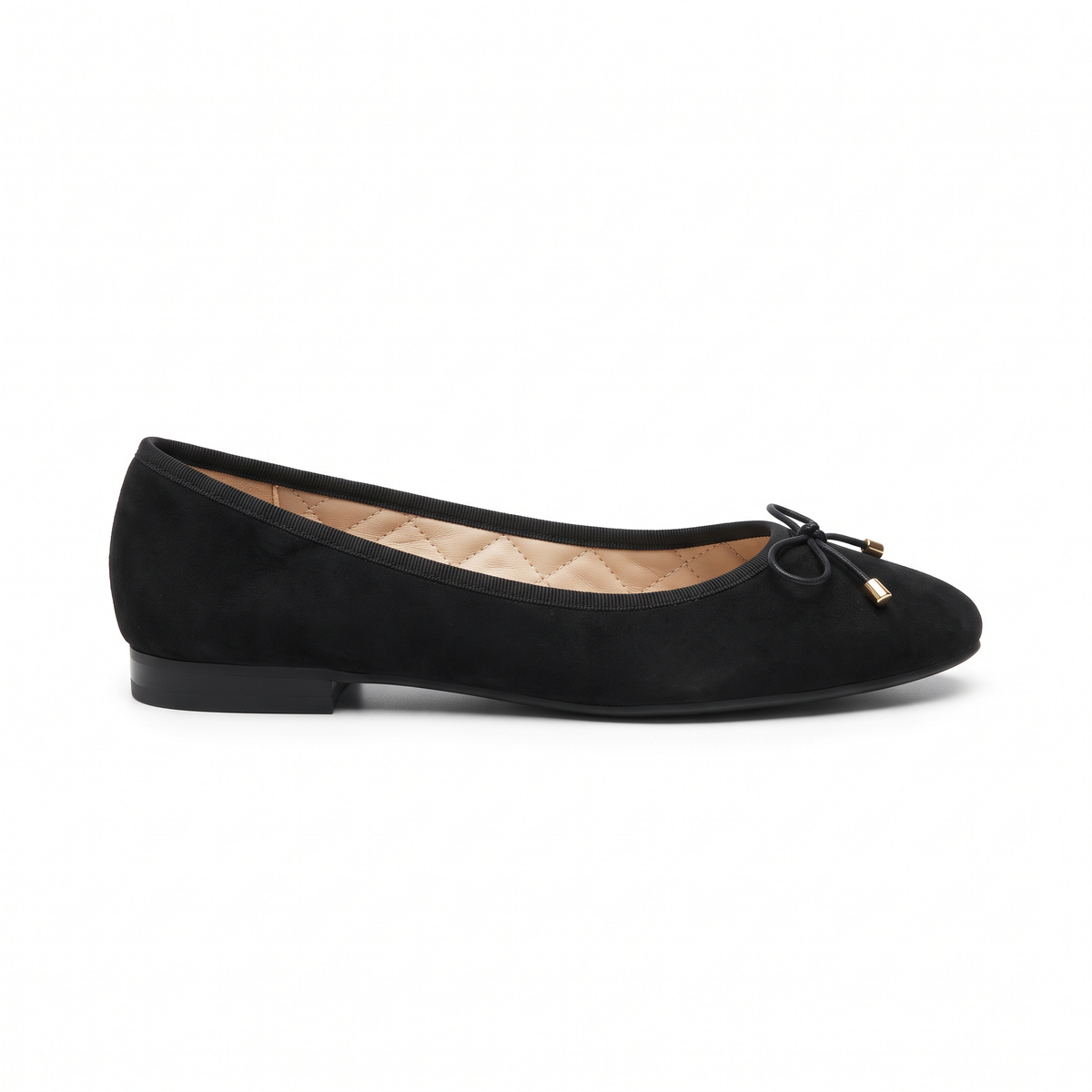 Charlette Cushioned Flat Knot Bow Suede Ballerinas in Black - The Heels India