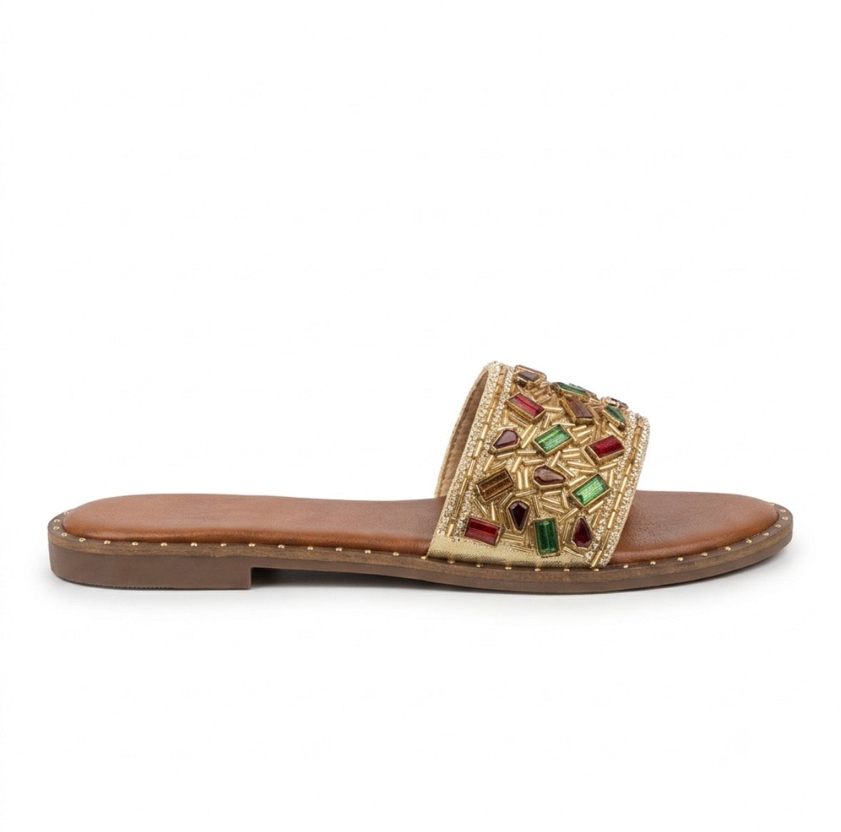 Noori Ethnic Bling Cushioned Slippers in Gold - The Heels India
