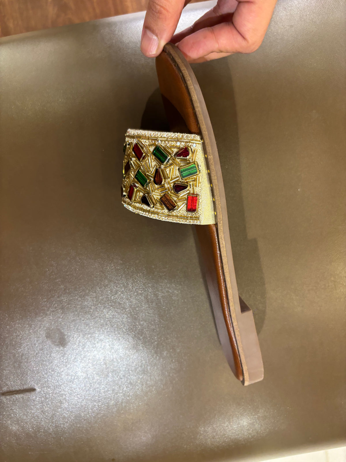 Noori Ethnic Bling Cushioned Slippers in Gold - The Heels India