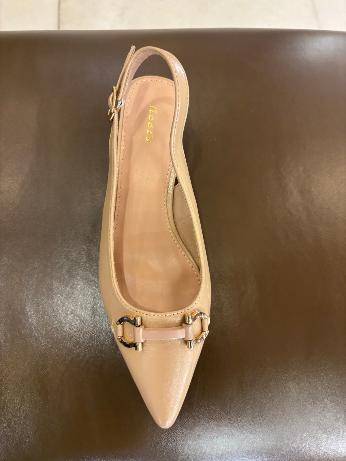 Brie Mini Premium Slingback Kitten Heels in Beige - The Heels India