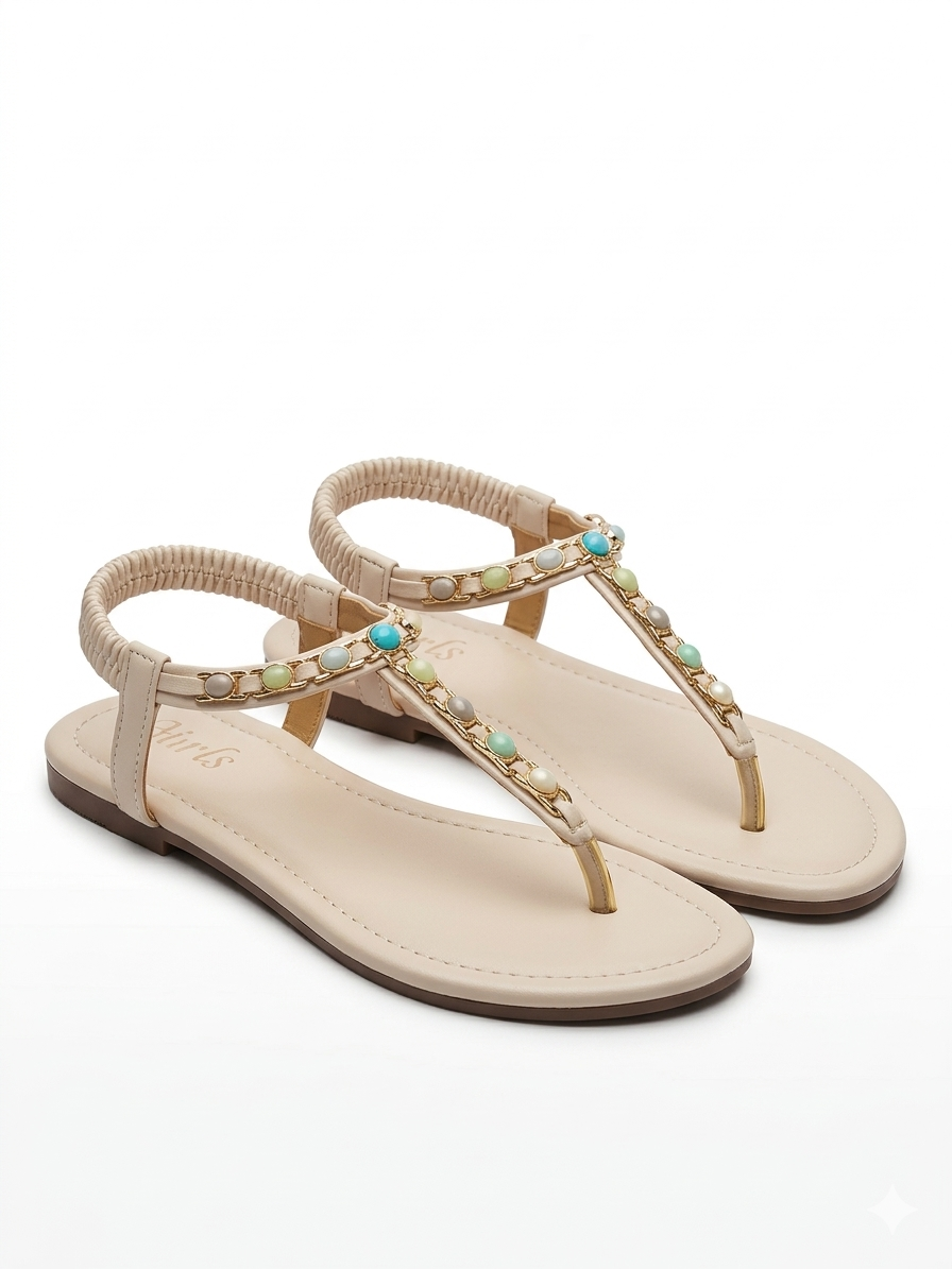 Crimson Embellished Flat Sandals