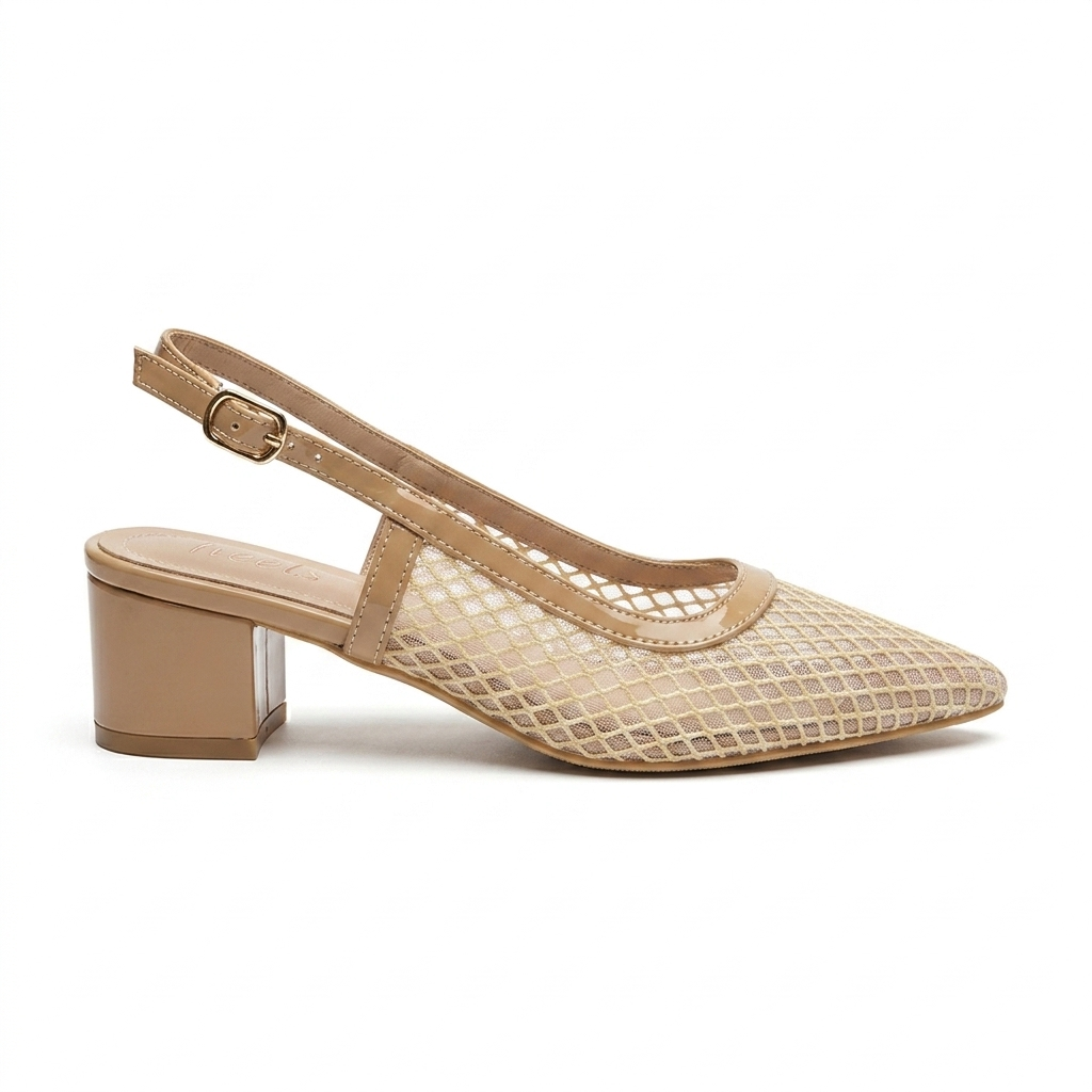 Medusa Mesh Sling Back Mid Block Heel Ballerinas