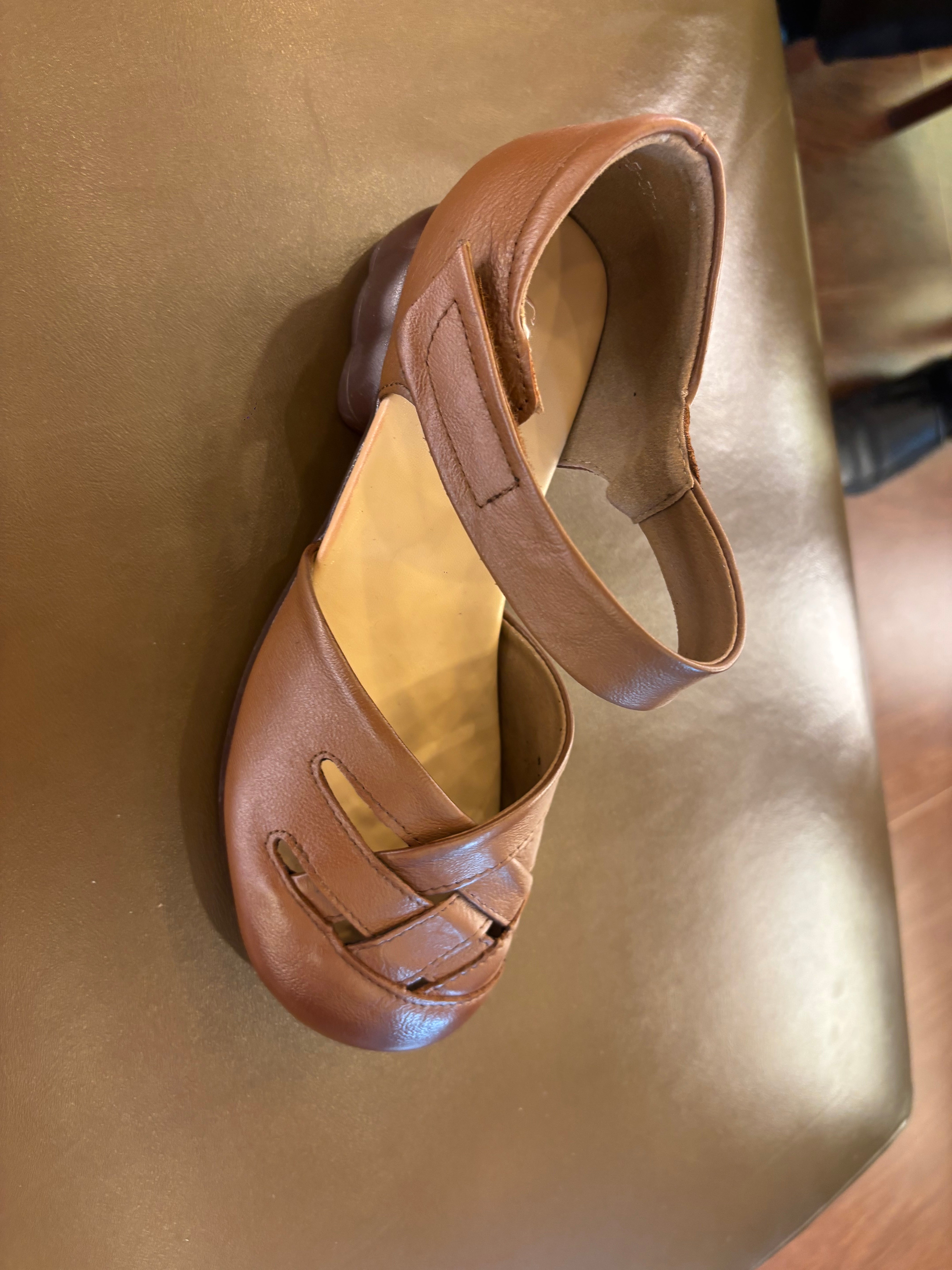 Zoe Leather Velcro Strap Cushioned Block Heel Sandals