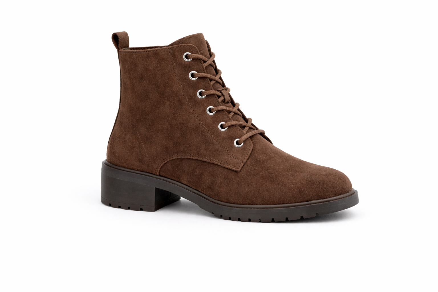 Brown suede boot on a white background