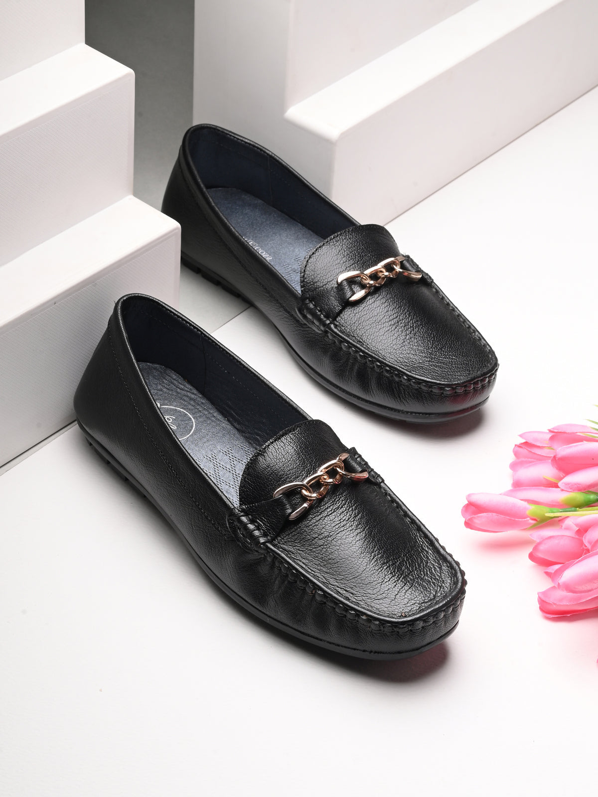 Sarah Black Leather Cushion Loafers