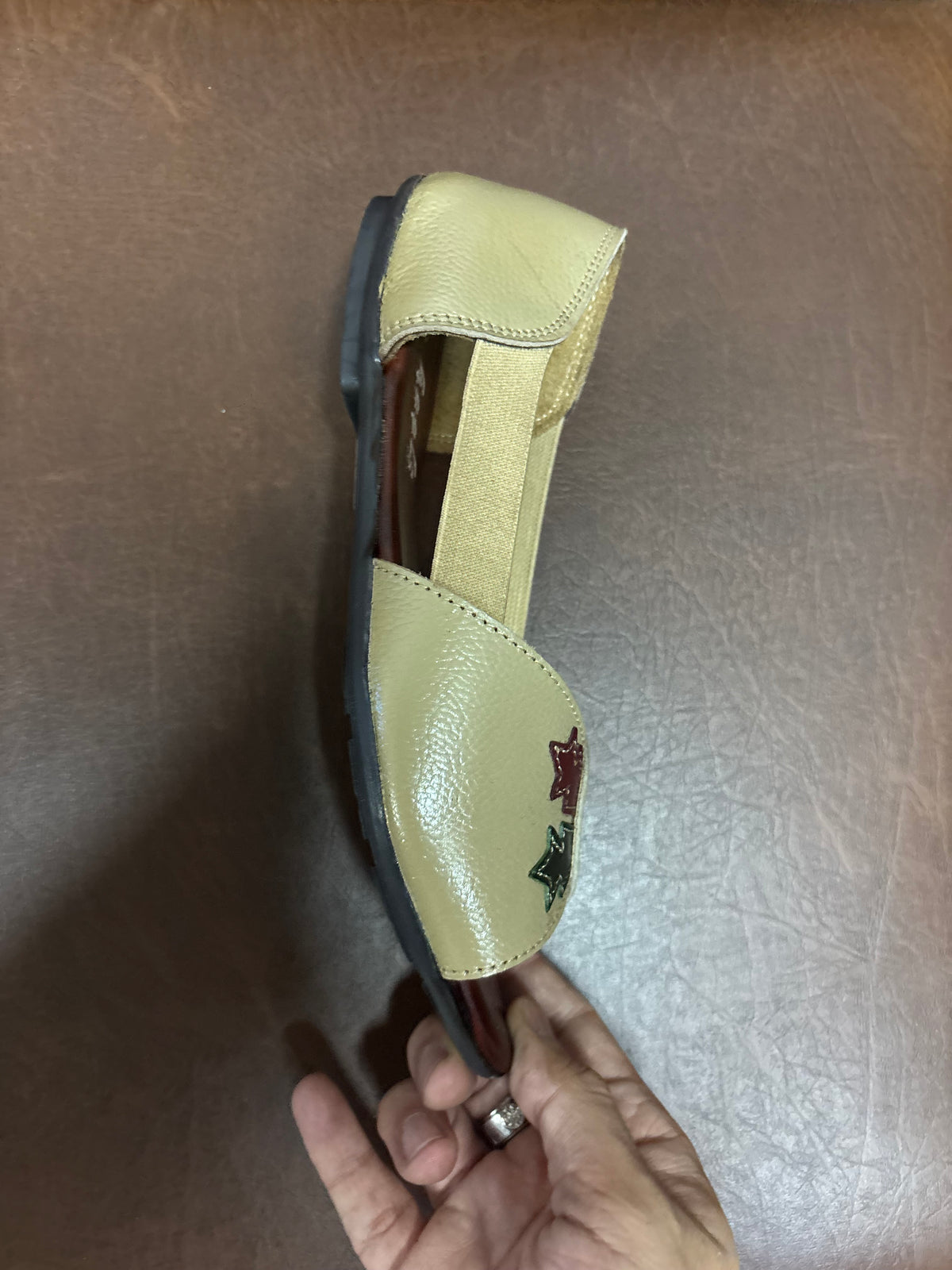 Autumn Leather Peep Toe Side Elastic Ballerinas in Beige - The Heels India