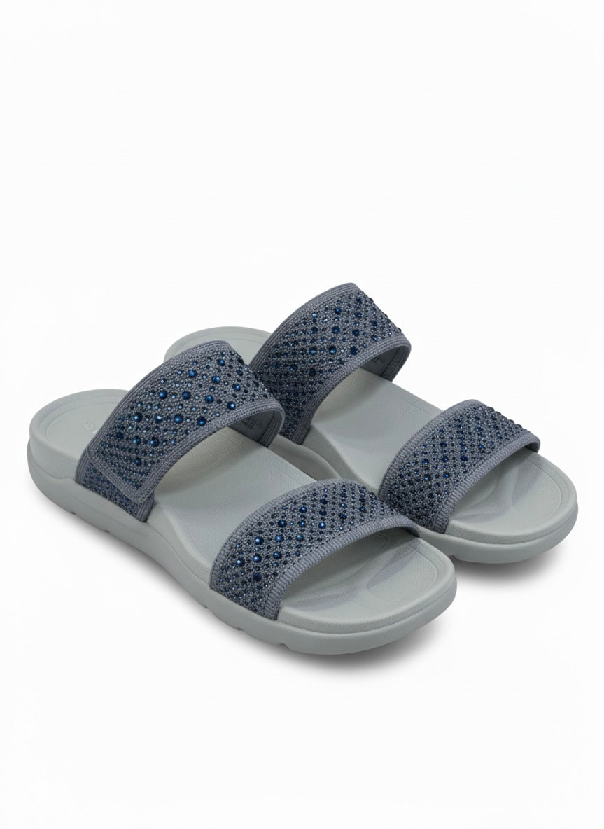 Sienna Cushioned Velcro Double Strap Sliders - The Heels India
