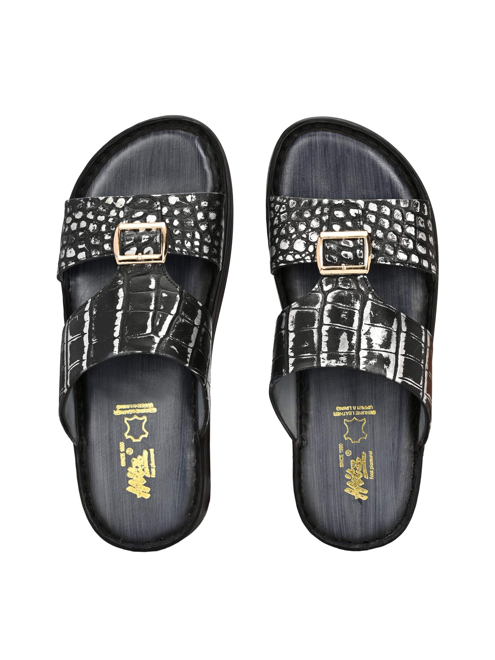 Levano Premium Metallic Grey Leather Slippers