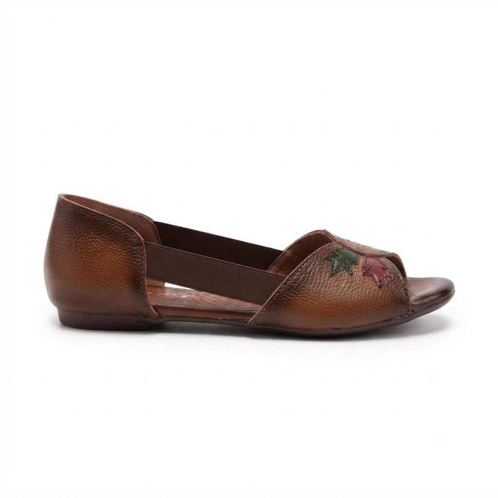 Autumn Leather Peep Toe Side Elastic Ballerinas in Rust - The Heels India