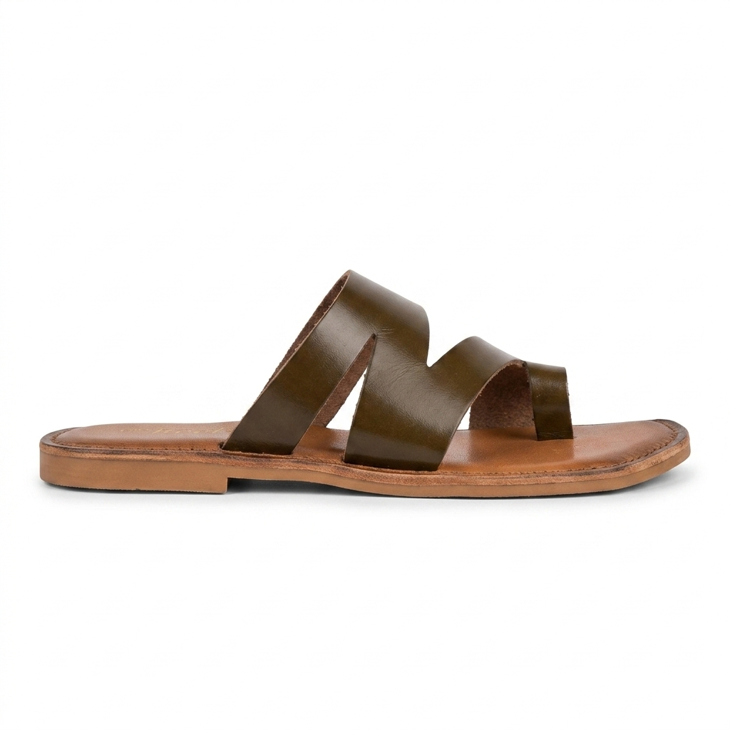 Trisha Hexagon Leather Thumb Criss Cross Slippers