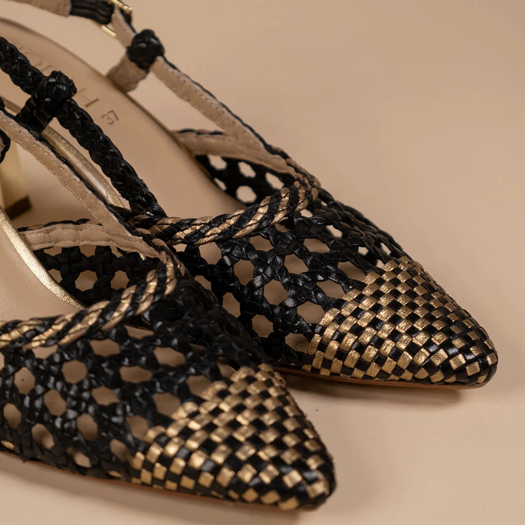 LYRA Premium Leather Weaving Ankle Strap Kitten Heels