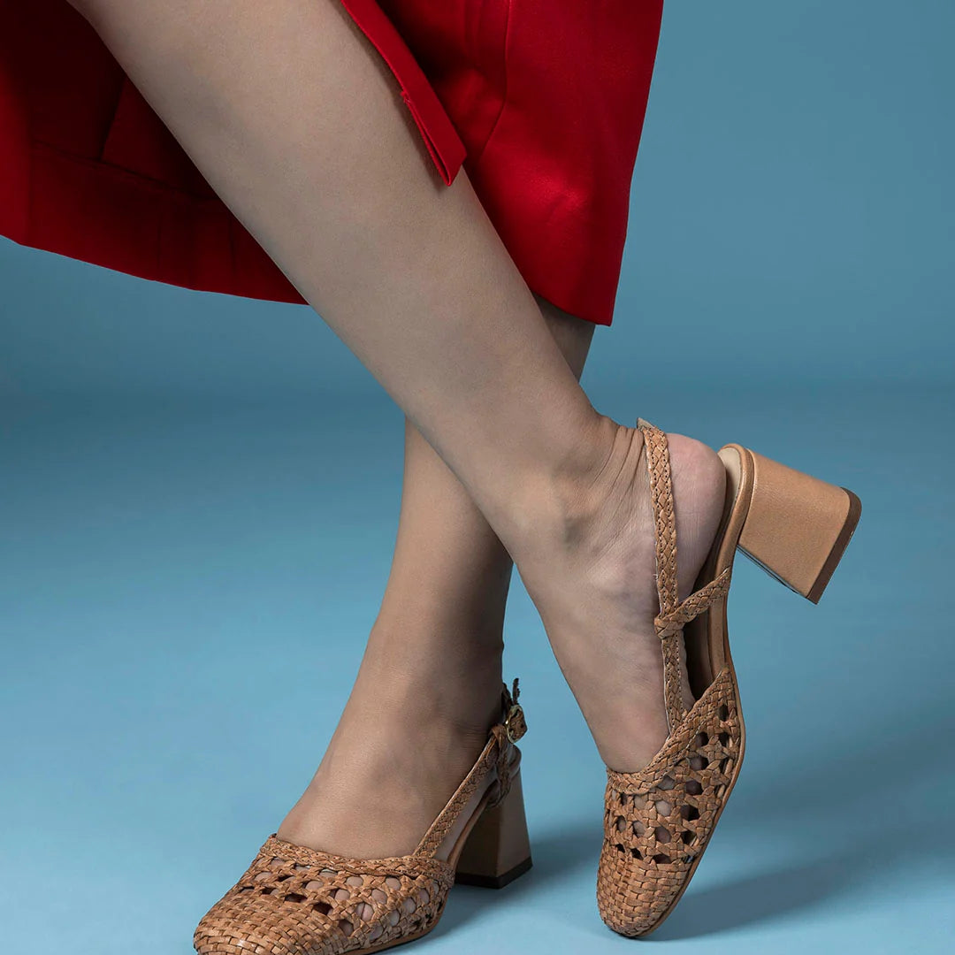 SIENNA Premium Leather Weaving Ankle Strap Block Heels