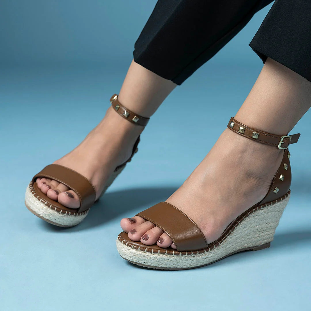 DIVINE Premium Leather Jute Wedge Heel Sandals