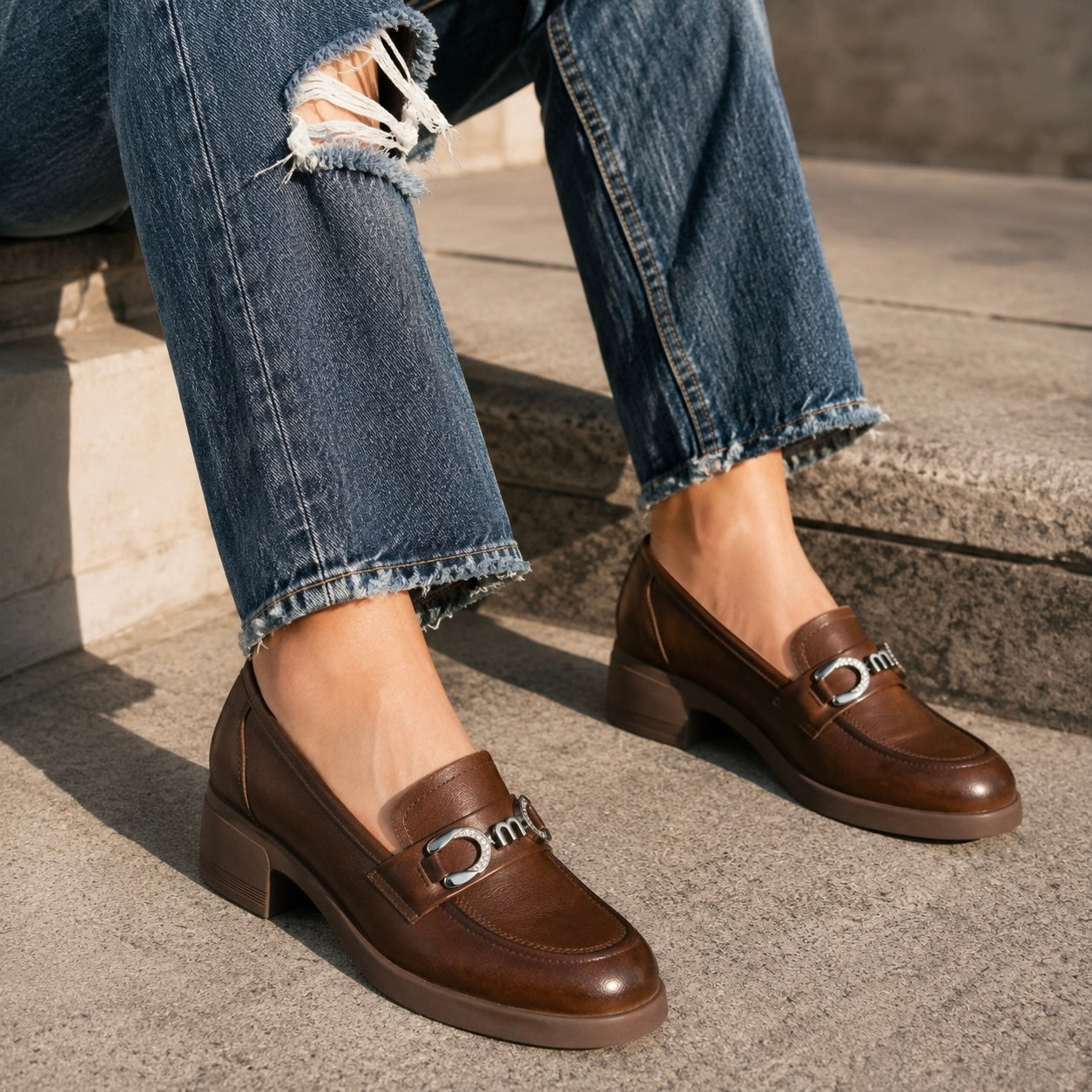 Kelly Premium Leather Mid Heel Loafers