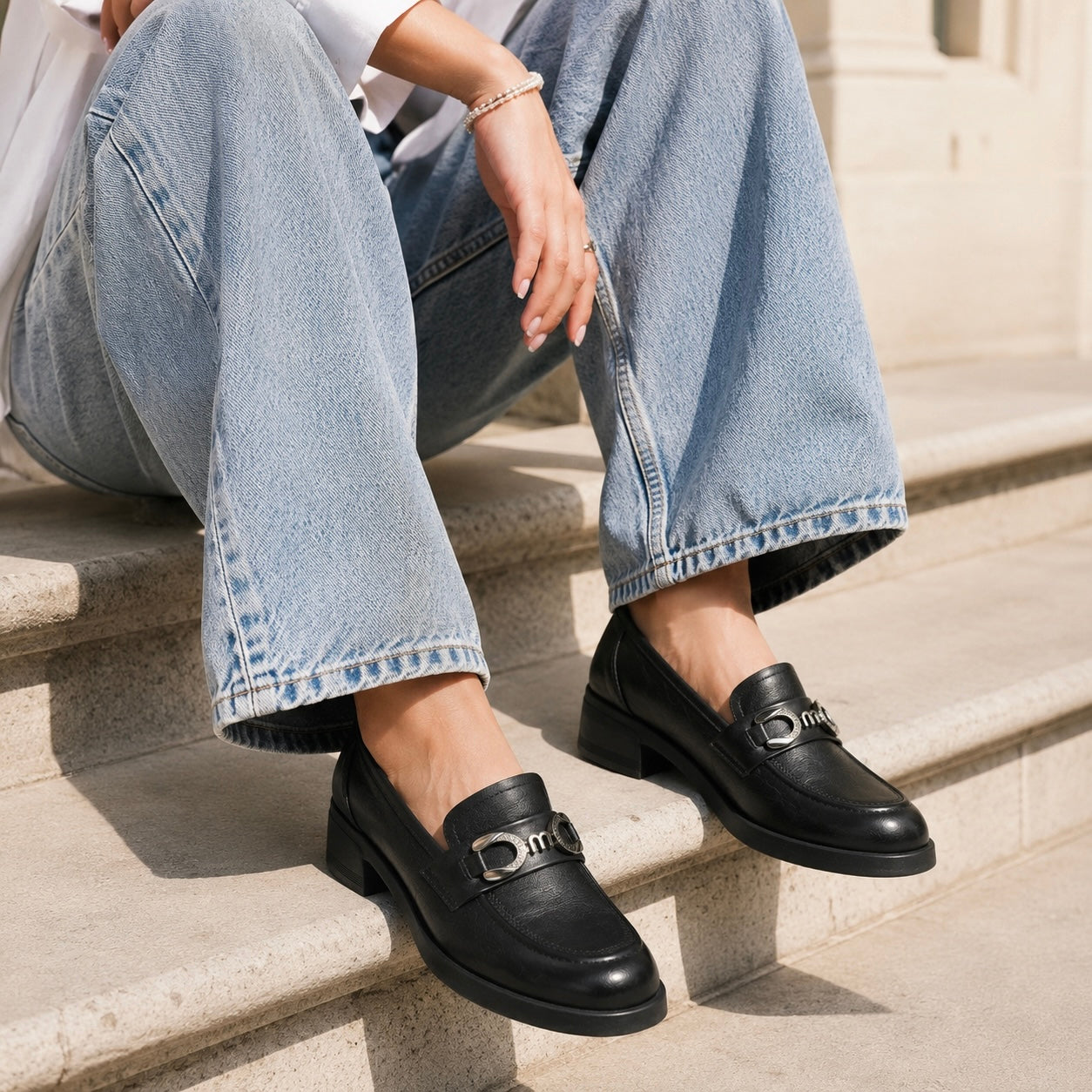 Kelly Premium Leather Mid Heel Loafers