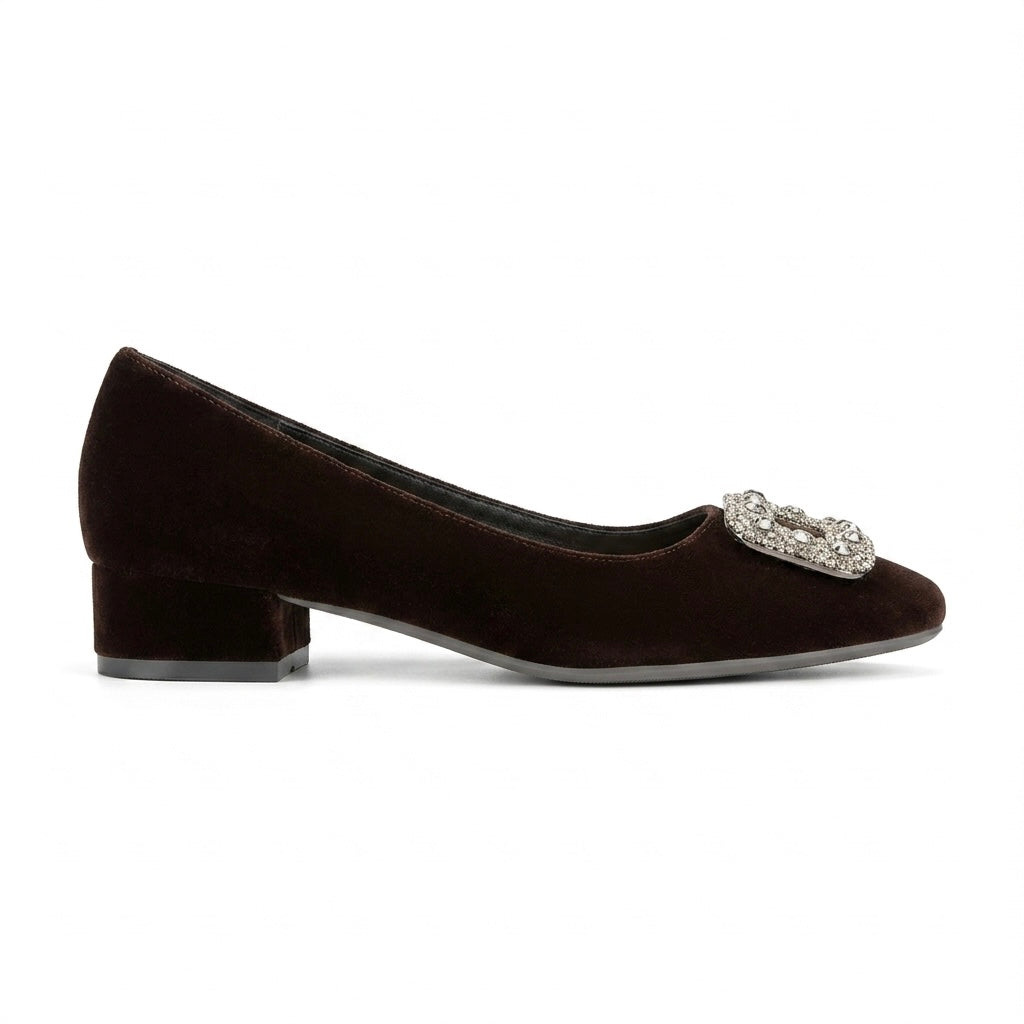 Eilish Velvet Block Heel Bling Pumps