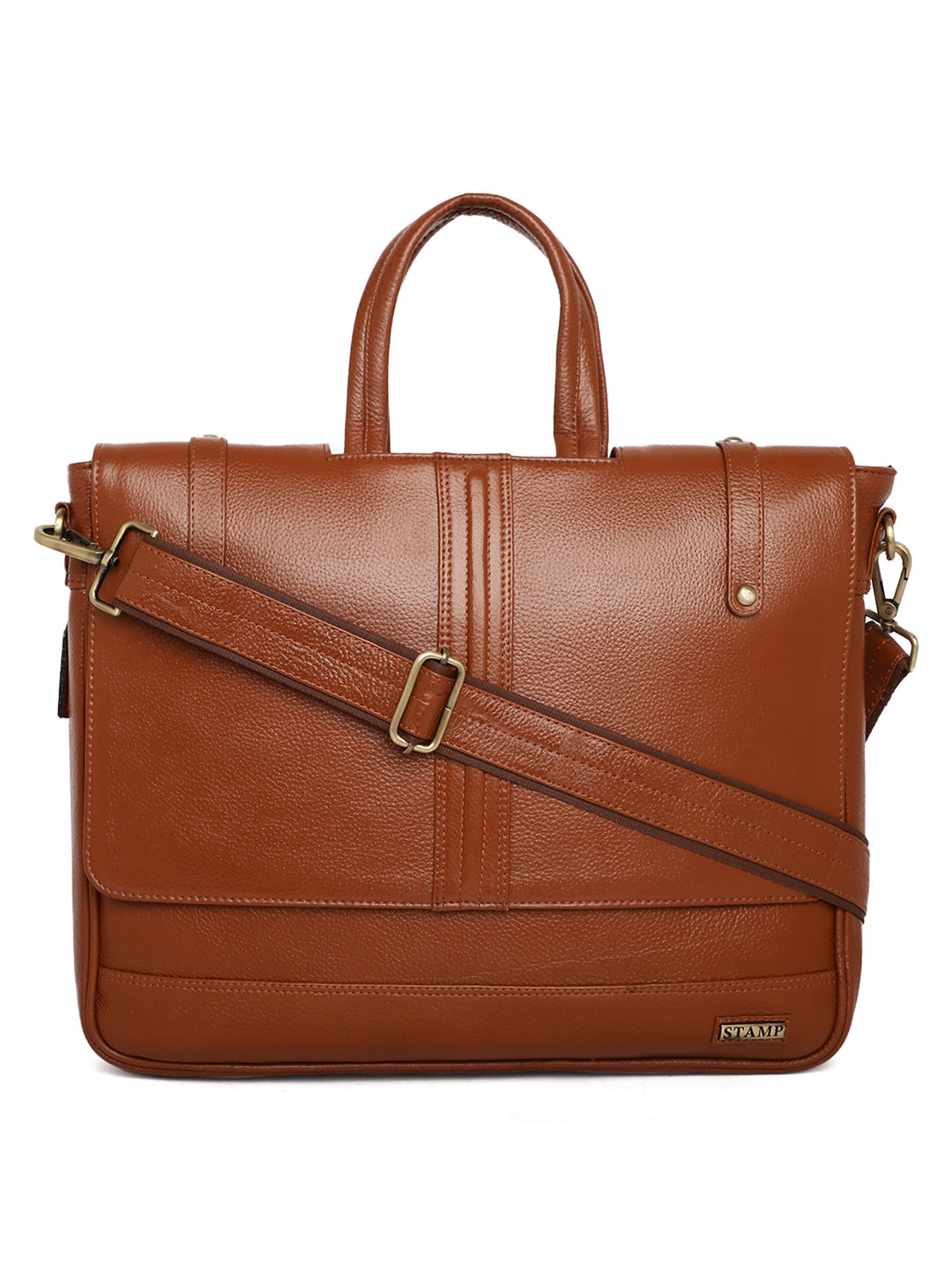 Tan Leather Flap Laptop Bags ZP12126 - The Heels India