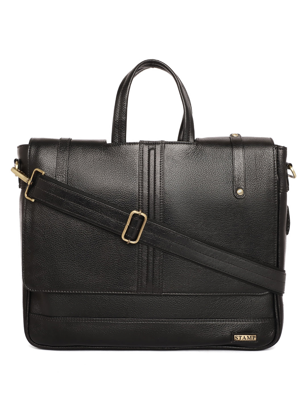 Black Leather Flap Laptop Bags ZP12126 - The Heels India