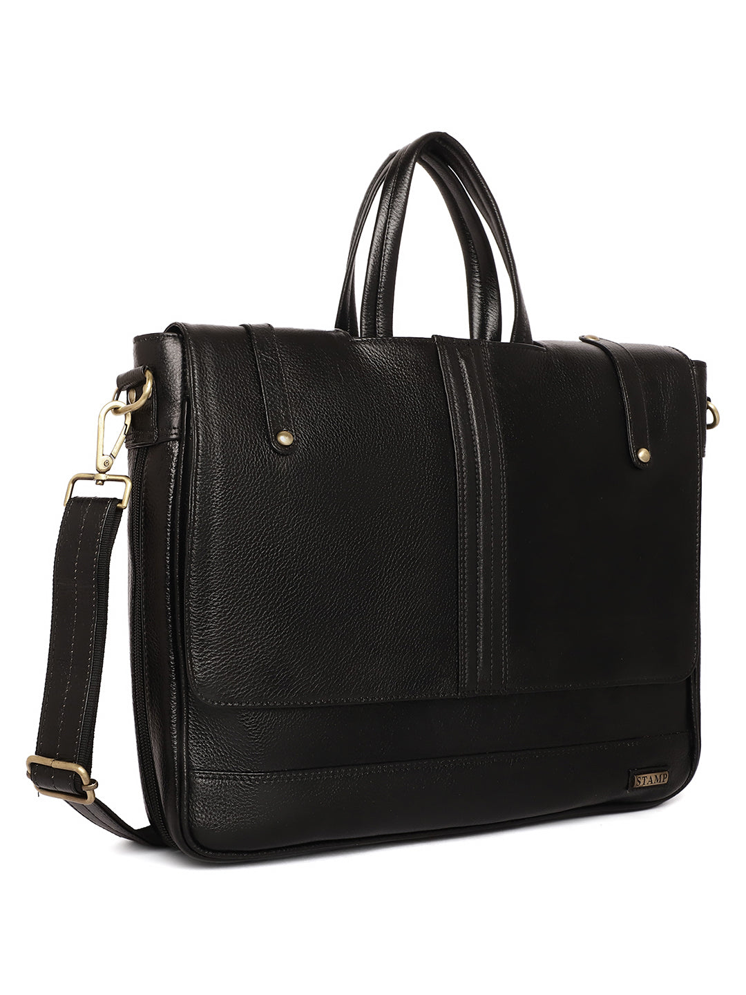 Black Leather Flap Laptop Bags ZP12126 - The Heels India