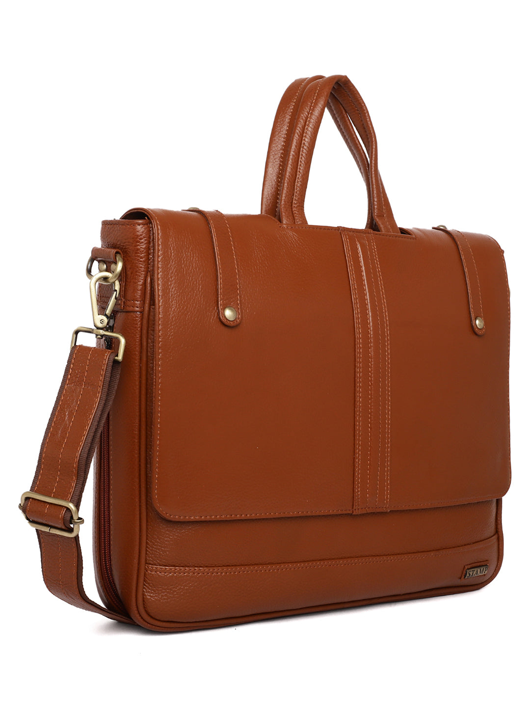 Tan Leather Flap Laptop Bags ZP12126 - The Heels India