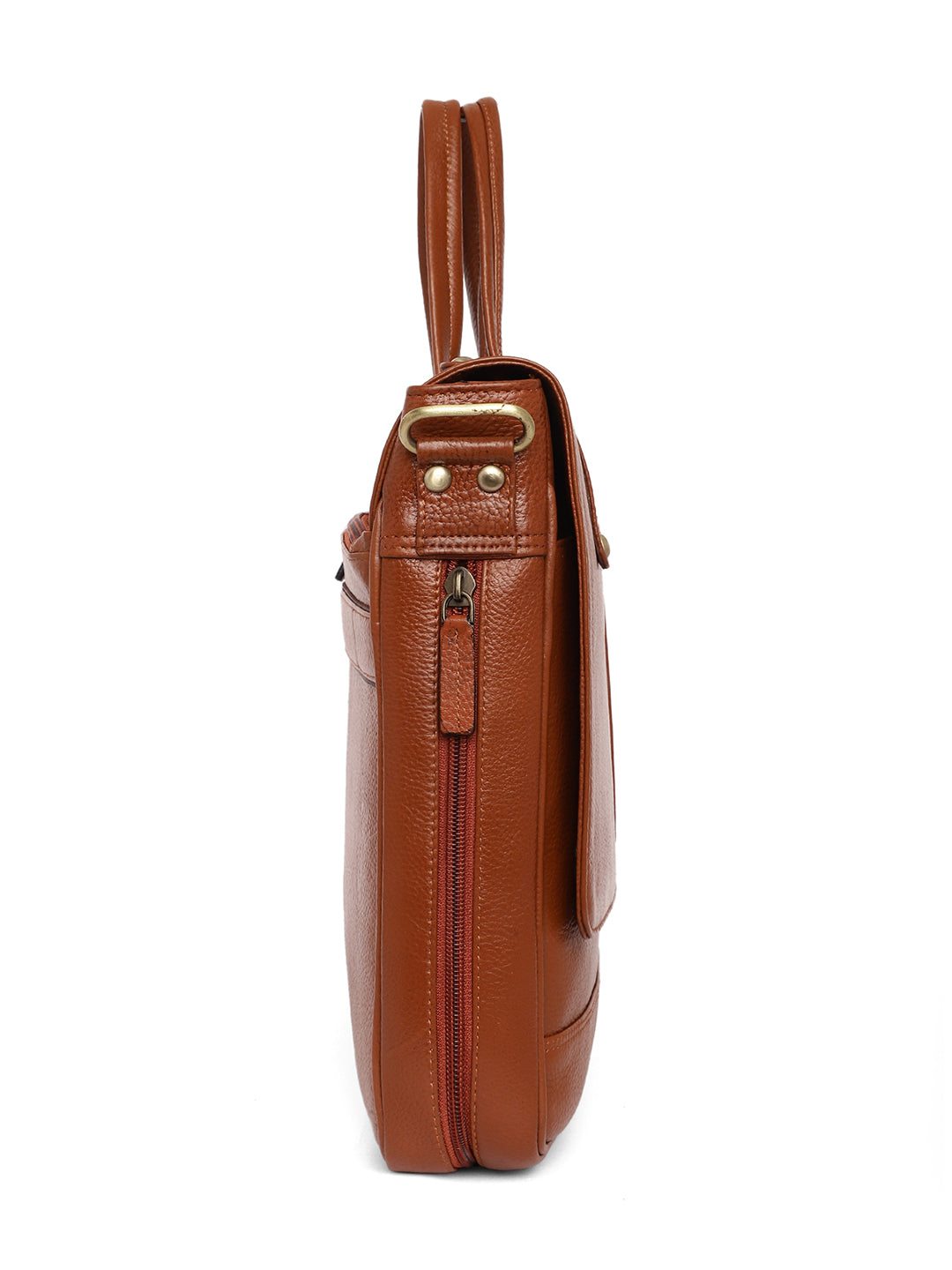 Tan Leather Flap Laptop Bags ZP12126 - The Heels India