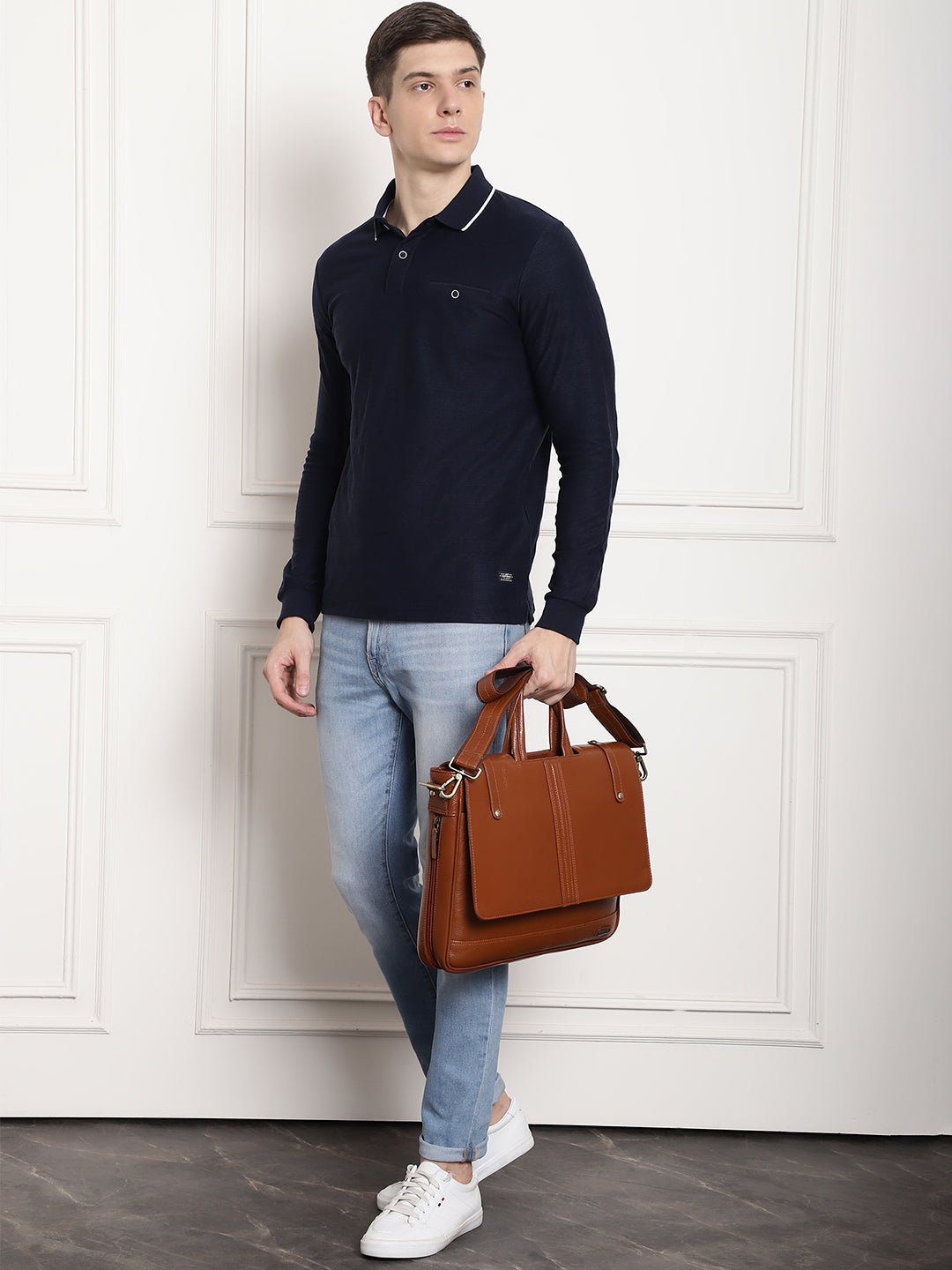 Tan Leather Flap Laptop Bags ZP12126 - The Heels India