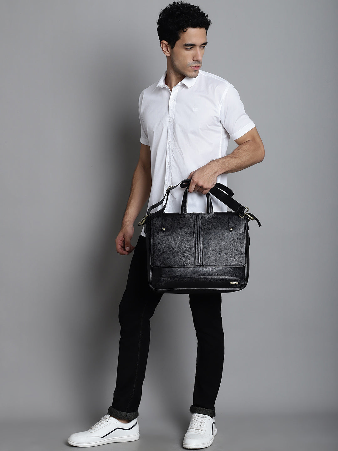 Black Leather Flap Laptop Bags ZP12126 - The Heels India