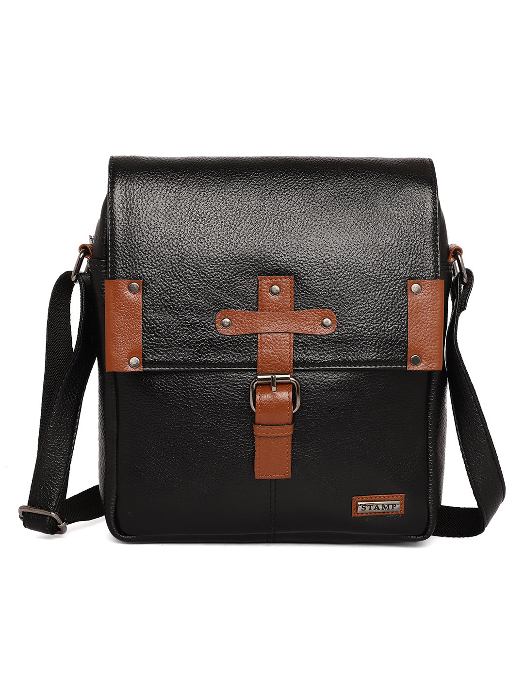 Black Leather Crossbody Bags FL500 - The Heels India