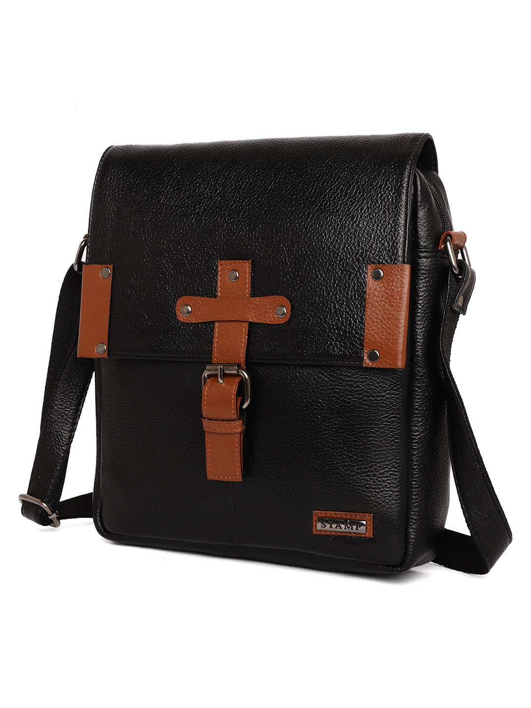 Black Leather Crossbody Bags FL500 - The Heels India