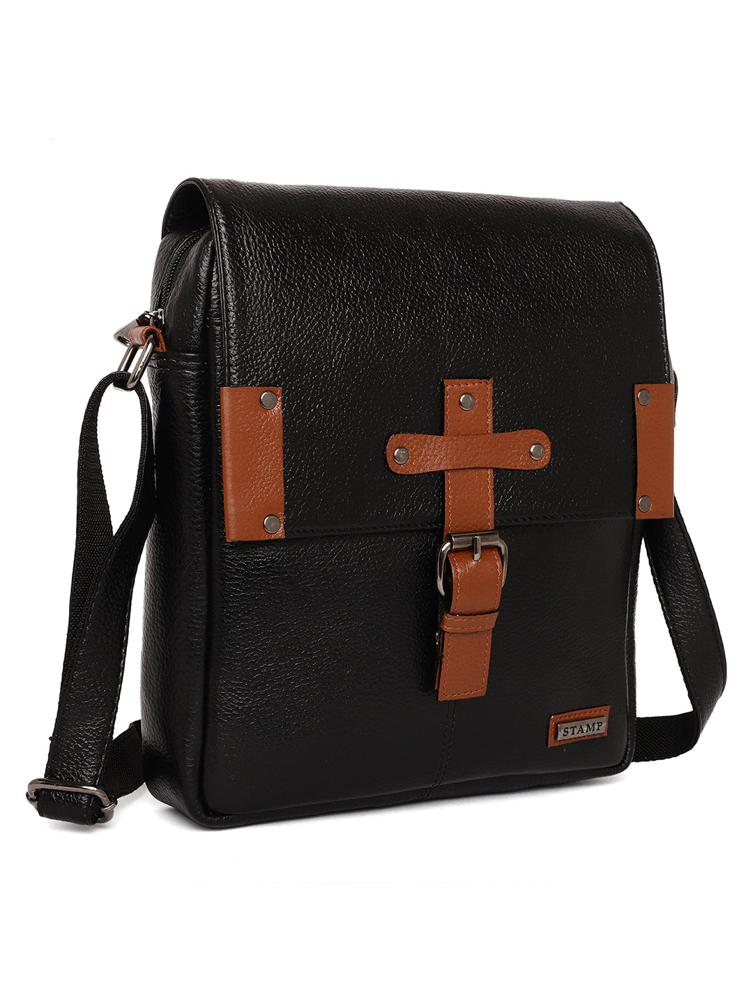 Black Leather Crossbody Bags FL500 - The Heels India