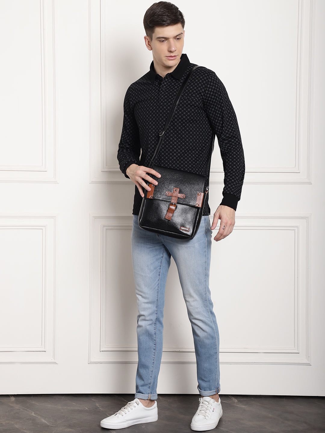 Black Leather Crossbody Bags FL500 - The Heels India