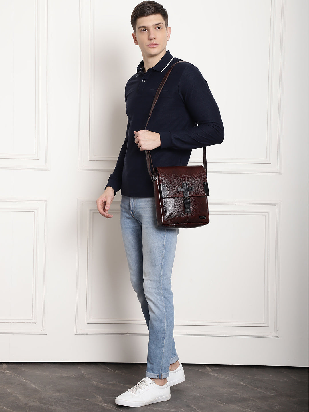 Brown Leather Crossbody bags FL500 - The Heels India