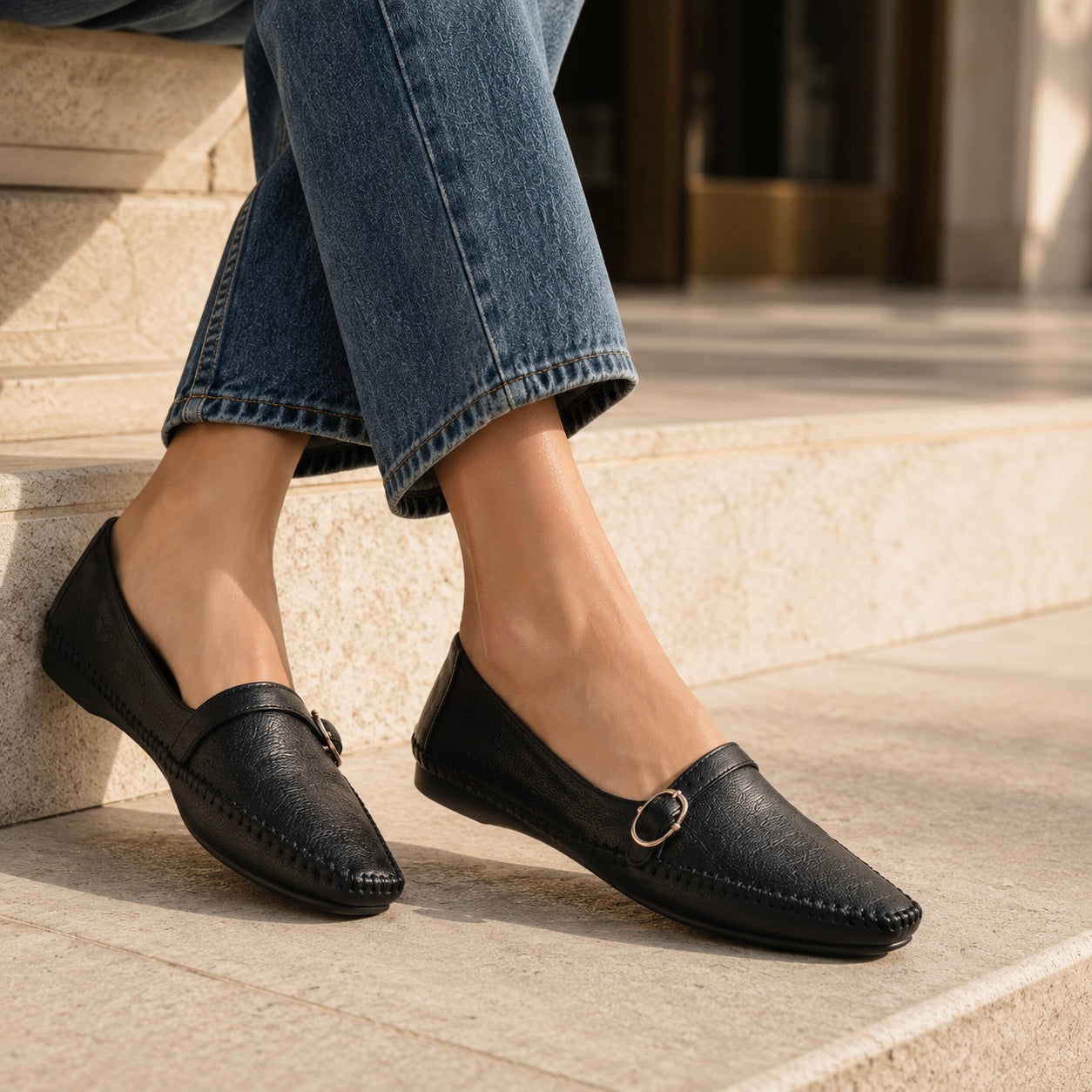 Tissier Leather Cushioned Flat Ballerinas - The Heels India